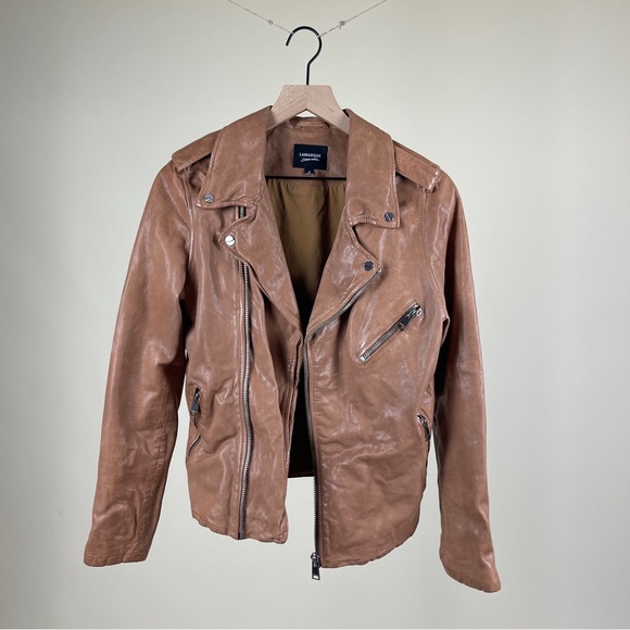 LAMARQUE Kiyoshi Washed Leather Biker Jacket in Tigers Eye - Picture 7 of 10